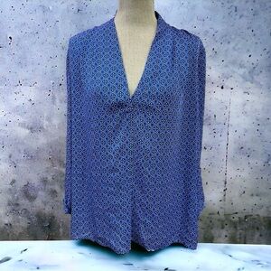 Laundry Shelli Segal Blouse Size XLarge Blue & White Long Sleeve Geometric
Тор